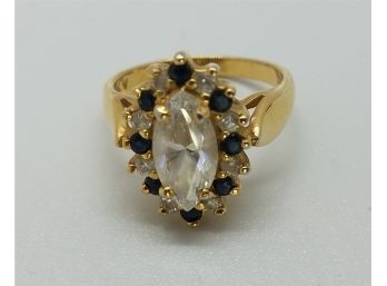 Lovely Vintage Size 8 Gold Plated Over Sterling Silver With Black And Clear Stones