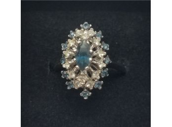 Size 8 White Gold Plated With Aqua & Clear Stones