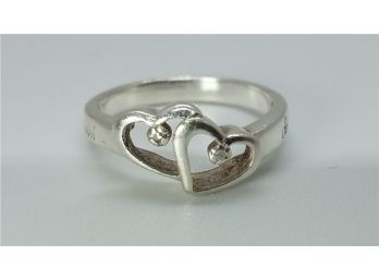 Vintage Sterling Silver Size 7 Double Heart Ring ~ Daniel & Sara Engraved On It ~ Marked 925