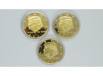 Lot Of 3 Brand New 2021 Uncirculated GoldTone Donald Trump American Eagle Coins