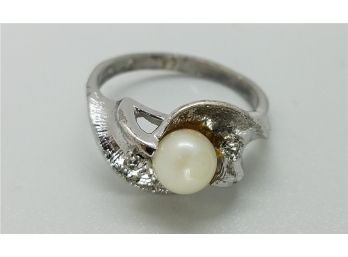 Size 8 1/2 Faux Pearl With 2 CZ Stones ~ Sterling Plated.