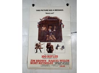 Vintage Folded One Sheet Movie Poster 100 Rifles 1969