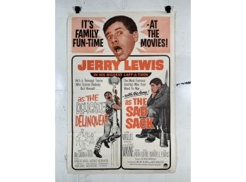 Vintage Folded One Sheet Movie Poster Jerry Lewis Delicat Delinquent And The Sad Sack 1962