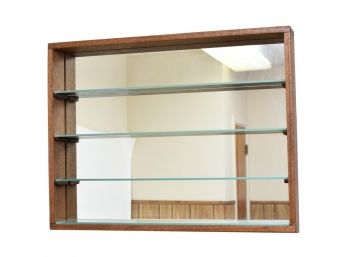 Wooden Wall Shelf With Mirror And Adjustable Glass Shelving