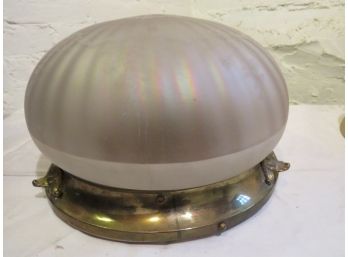 Antique Irisdescent Rainbow Glass Ceiling Light Brass Fixture