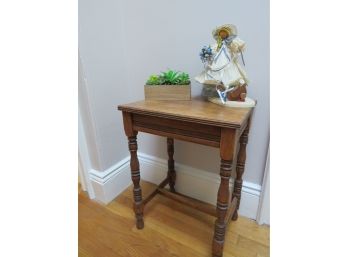 Vintage Wood Side Table With Decorative Items