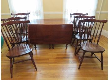 Solid Wood Drop Leaf Dining Room Table With 6 Windsor Chairs