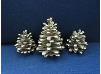 3 Brass Decorative Pinecones