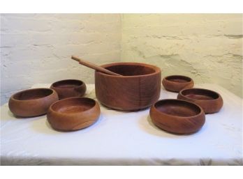 MCM Teak Wood Salad Bowl Set Serving Pieces