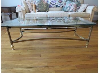 Hollywood Regency Glass Brass Coffee Table