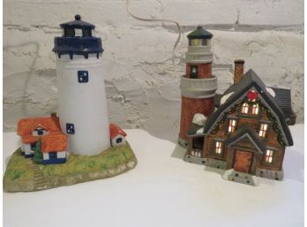 2 Ceramic Nautical Theme Lighthouse Table Lamps