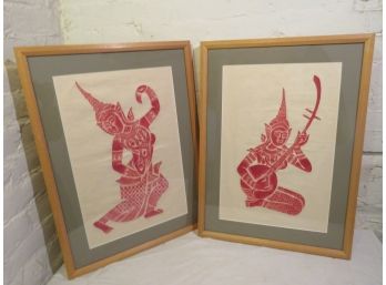 Pair Of Thai Stone Temple Rubbings Artwork