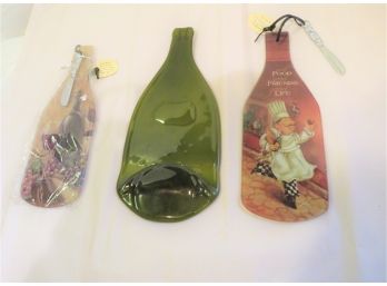 3 Crushed Glass Wine Bottles Cheese Servers