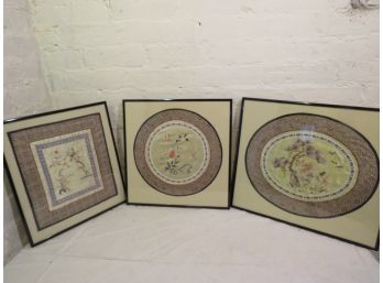 3 Asian Silk Bird Tree Theme Framed Art Medallions