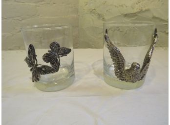 Arthur Court 2 Highball Glasses Butterfly Eagle