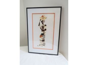 Framed African Tribal Woman Folk Art Collage Butterfly Wings