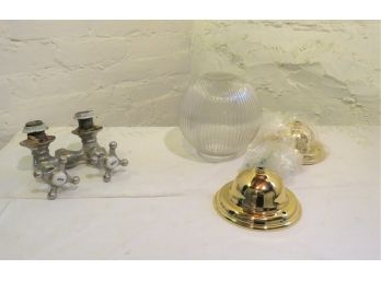 Antique Hot Cold Water Porcelain Faucet & Pendant Light Fixture