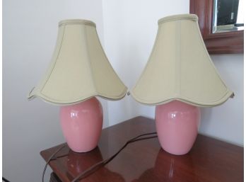 Pair Of Pink Ceramic Table Lamps