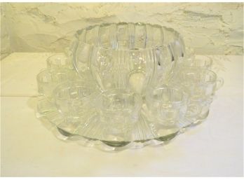 Clear Glass Modernist Punch Bowl Set