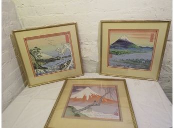 Three Mt. Fuji Framed Signed Artwork