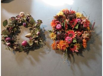 2 Fall Wreaths Floral And Fruit