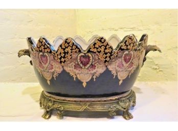 Large Decorative Serving Bowl Or Centerpiece Brass Footings