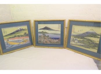 3 Mount Fuji Silk Framed Art Signed