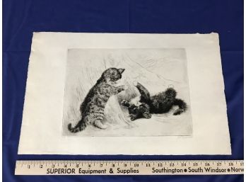 Antique Harry Dixon Playful Kittens Cats Pencil Signed Etching