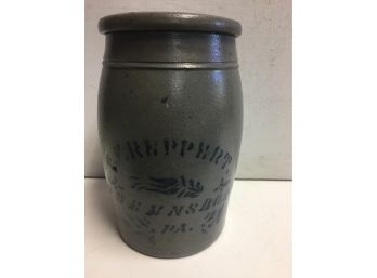 Antique Stoneware T.F. Reppert Greensboro PA. 8 Inch Tall Canning Jar 8 In