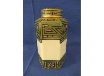 Stunning Art Deco Style Double Lidded Hand Painted Nippon Porcelain Tea Canister