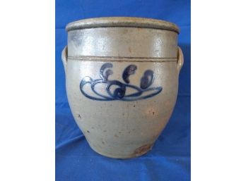 Antique Ovoid Stoneware Crock With Cobalt Blue Decoration