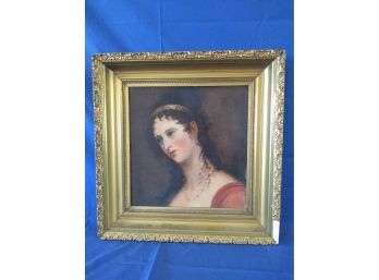 Antique Oil Painting Of Beautiful Grecian Style Woman