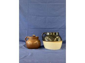 Pair Of Antique Stoneware Bean Pots