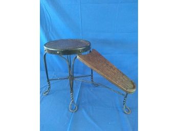 Antique Wood And Wrought Iron Cobbler /Shoe Shine Stand (Seat)