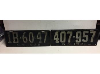 2 Antique  New York License Plates . One 1921 One 1926
