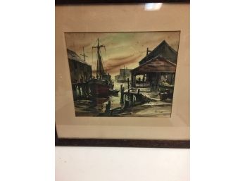 Original Watercolor Harbor Scene  By John Hare . Cape Cod Artist . Provincetown Or Wellfleet ?  11x13 .