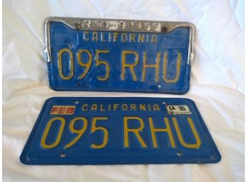 Pair Of Vintage Matched California License Plates With Red Bluff License Plate Holder
