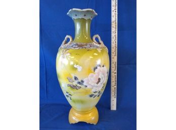 Beautiful Asian Style Ceramic / Pottery Vase With Birds, Flowers, And Insects
