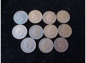 11 U.S. Indian Head Pennies, 1902, '03, '04, '05, '06, '07