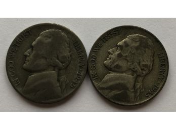 Wartime Silver Nickels Dated 1945 P And 1945 S (35 Per Cent Silver)