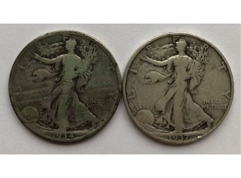 2 Walking Liberty Half Dollars Dated 1937 S, 1934 D