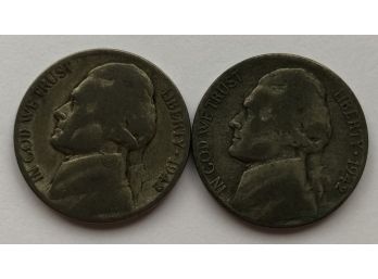 Wartime Silver Nickels Dated 1942 P And 1942 S (35 Per Cent Silver)