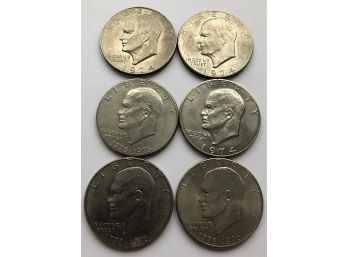 6 Ike Dollars (3) 1974, (3) Bicentennials