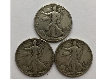 3 Walking Liberty Half Dollars Dated 1946, 1943 S, 1944