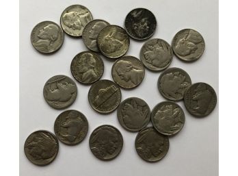 10 Buffalo Nickels, 10 Jefferson Nickels (See Description)