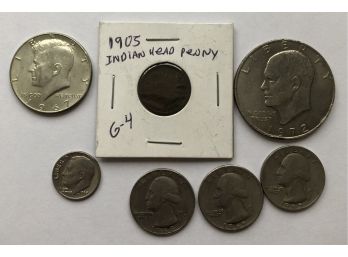 Combo 1967 Kennedy, 1905 Indian Head, 1972 Ike, 3 Quarters, 1968 Dime