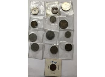 13 Foreign Coins In Holders