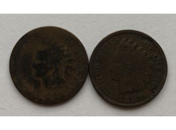 1884 And 1887 Indian Head Coins (Pictures Dark-coins Nice For Age)