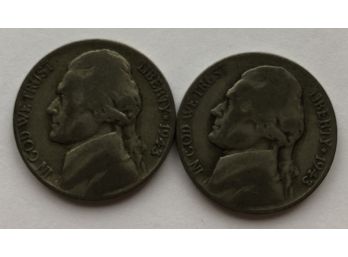 Wartime Silver Nickels Dated 1934 P And 1943 S (35 Per Cent Silver)