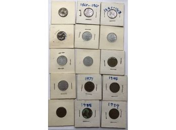 15 Foreign Coins In Holders